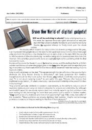 English Worksheet: technology - digital world test