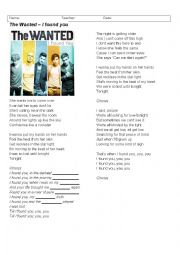 English Worksheet: I found you - The Wanted WITH ANSWER KEY!