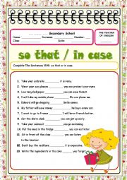 English Worksheet: so that in case