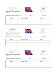 English Worksheet: Pair work: Phone number and email