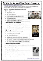 English Worksheet: Colin Firth and The Kings Speech (a video activity)