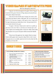 English Worksheet: Video Games Started With Pong