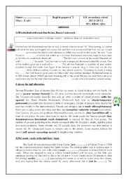 English Worksheet: test for 2 nd form tunisian students