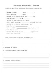 English Worksheet: Listening activity based on youtube video - Routine