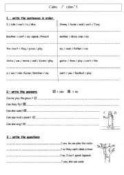 English Worksheet: can cant