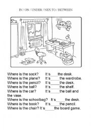 English Worksheet: Prepositions in the bedroom