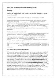 English Worksheet:  mid term test  about family life/third year