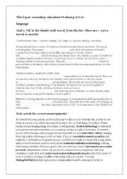 English Worksheet:  mid term test  about family life/third year