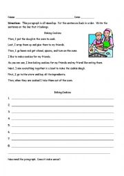 English Worksheet: Sequencing Paragraph - Baking Cookies