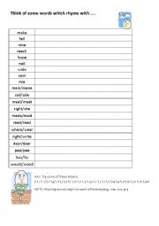 English Worksheet: Think of some words which rhyme with ....