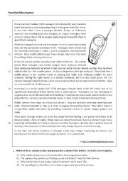 English Worksheet: Teens and mobiles