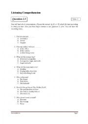 English Worksheet: the listening test for the English Examination, Intermediate Two. (part one)