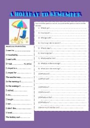 English Worksheet:  a holiday to remember 