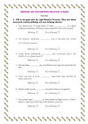 English Worksheet: Defining and non-defining relative clauses
