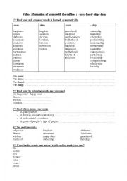 English Worksheet: noun formation with suffixes -dom, -ness, -ship, -hood