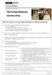 English Worksheet: The Korean American Success Story Article and Reading Comprehension