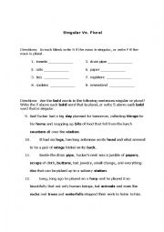 English Worksheet: Singular Vs. Plural (The Cricket in Times Square)