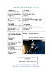 English Worksheet: Solar System song - Gaps Fill