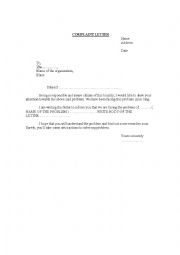 English Worksheet: COMPLAINT LETTER 