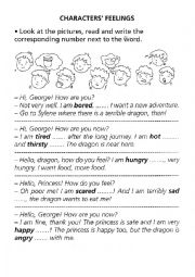 English Worksheet: CHARACTERSFEELINGS