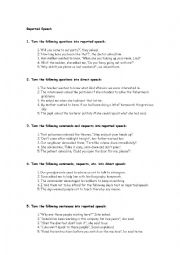 English Worksheet: reported speech