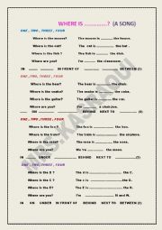 English Worksheet: PREPOSITIONS  (A SONG)