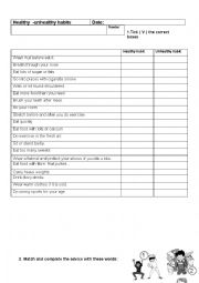 English Worksheet: healthy unhealthy habits