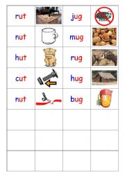 English Worksheet: Phonics - 3 letter words (CVC) - Dominoes -UT / -UG