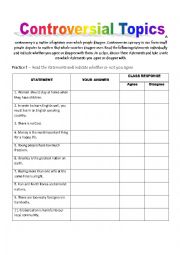 English Worksheet: Controversial Topics