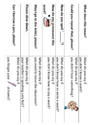 Classroom language match up cards