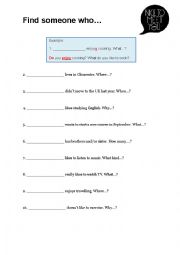 English Worksheet: Getting to know you - Find someone who