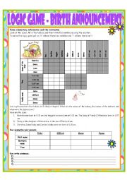 English Worksheet: Logic Game No. 9 - Birth Announcements