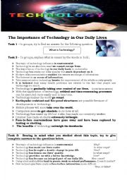 English Worksheet: NEW TECHNOLOGIES - How important they are in our lives