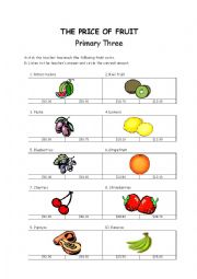 English Worksheet: The Price of Fruit