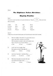 English Worksheet: The Nightmare Before Christmas Rhyming Practice