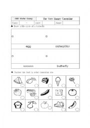 English Worksheet: The Very Hungry Caterpillar Worksheet
