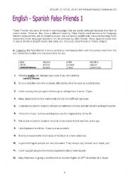 English Worksheet: Common English-Spanish False Friends 3: Cloze Test + Key