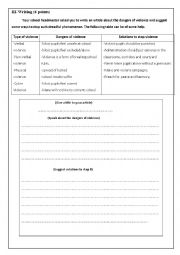 English Worksheet: writing about school violence
