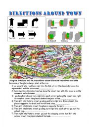 English Worksheet: directions around town 