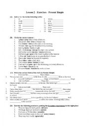 English Worksheet: Exercises - Present Simple