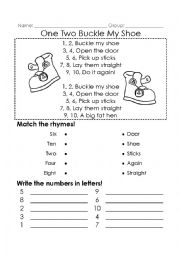 English Worksheet: One Two Buckle My Shoe