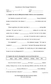 English Worksheet: Preposition cloze Passage