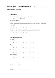 English Worksheet: Presentation - ASSESSMENT