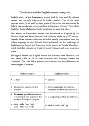 English Worksheet: The Italian and the English sonnet compared