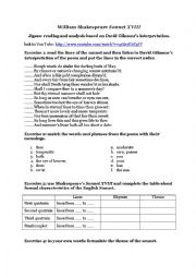English Worksheet: William Shakespeares Sonnet XVIII in David Gilmours interpretation