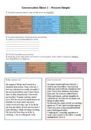 Conversation sheet for beginners - Present Simple