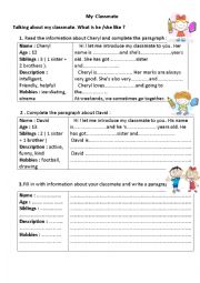 English Worksheet: MY CLASSMATE