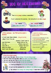 English Worksheet: TOO OR NOT ENOUGH