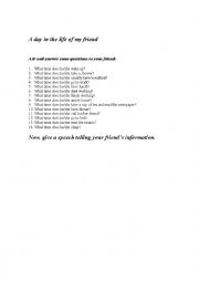 English Worksheet: A day in the life of my friend.