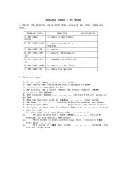 English Worksheet: Phrasal verbs (take and look)